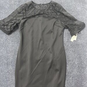 Sandra Darren Dress Womens 10 Black Sheath Mesh Yoke Short Sleeve Cocktail Party